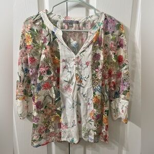 Valerie Stevens Floral Mesh Blouse | Button Front | Romantic Boho Top